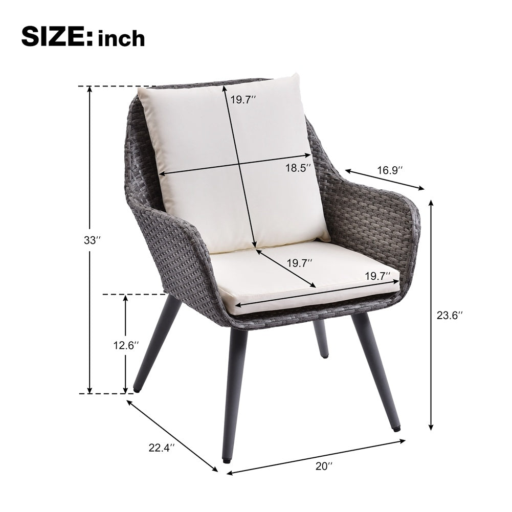 NEW Outdoor Wicker Dining Chair Rattan Accent Chair with Beige Cushion Patio Garden Furniture