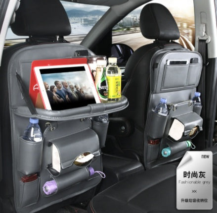 New PU Leather Car Storage Bag Multifunction Seat Back Tray Hanging Bag Waterproof Car Organizer Automotive Interior Accessories