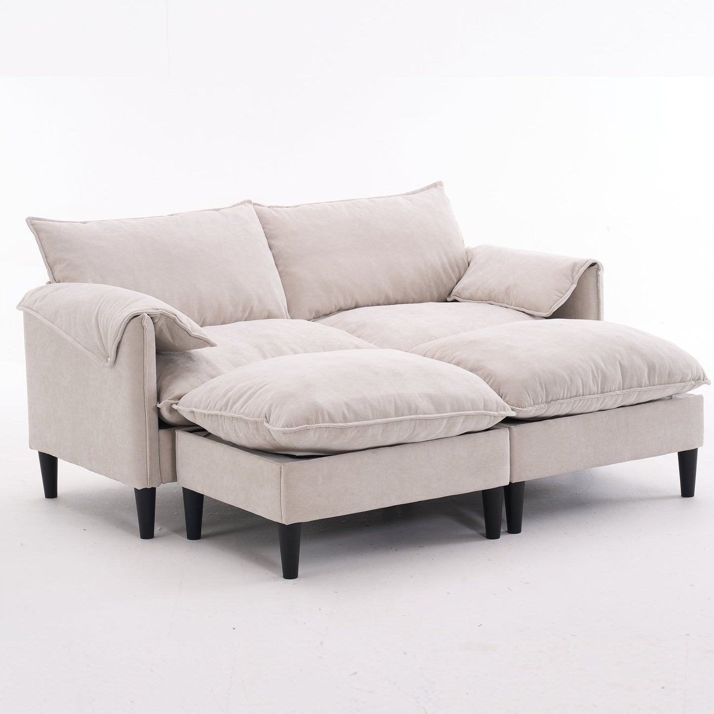 NEW Beige Multi-Functional Fabric Metal Frame Modern Style Pull Out Loveseat