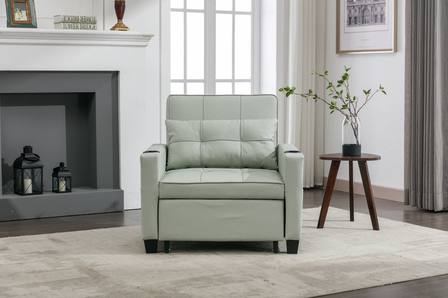 New Green Leather Futon 3-in-1 Pull Out Sleeper Chair