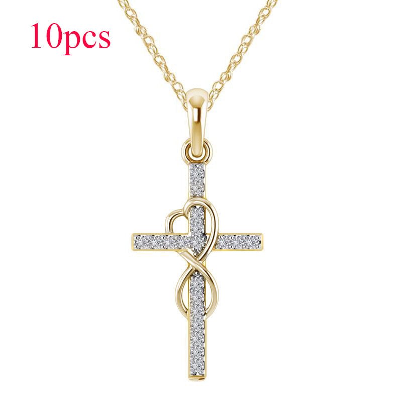 New Alloy Pendant With Diamond And Eight-character Cross Necklace