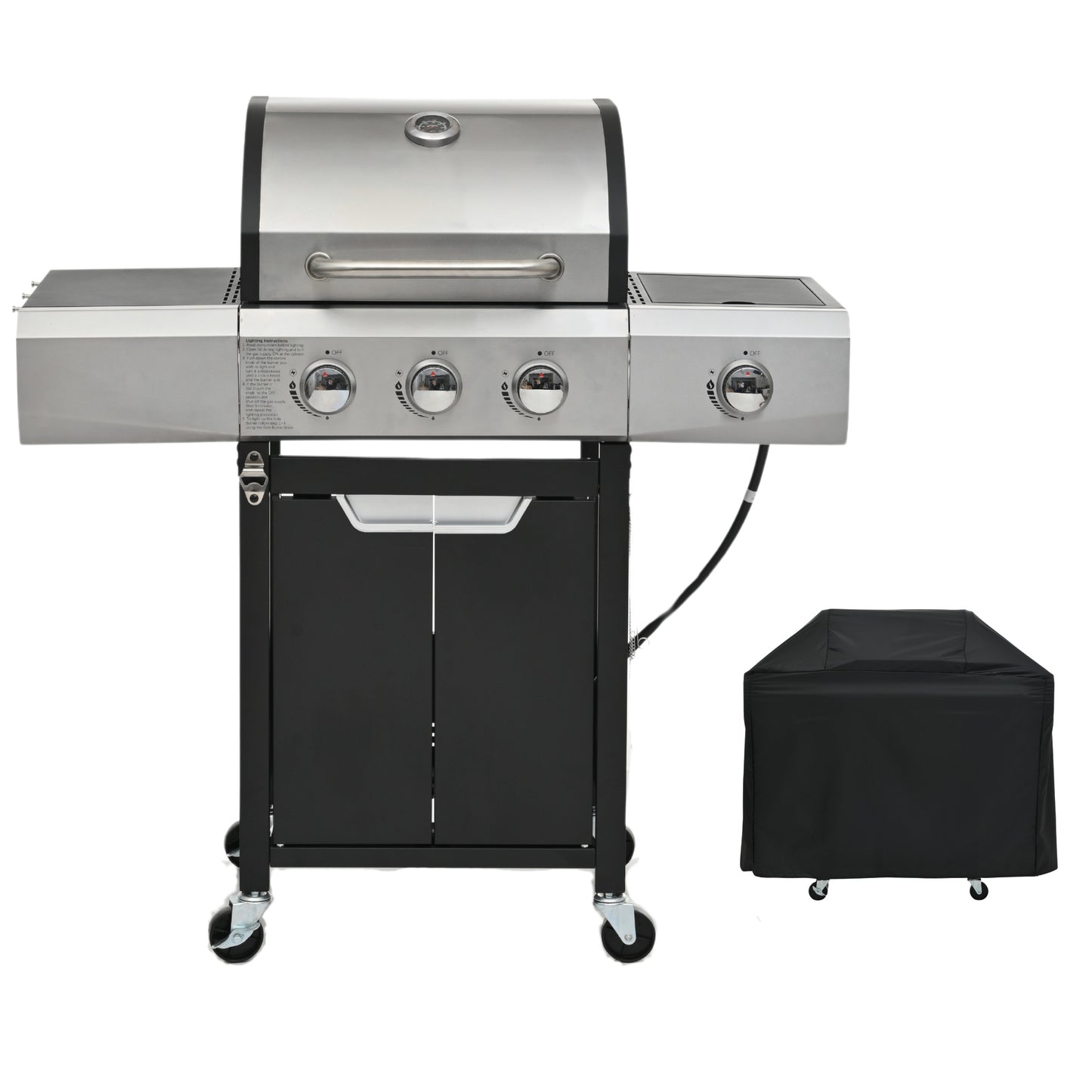 NEW Outdoor BBQ Burner Grill Stainless Steel Gas Grill With Side Stove And Lid