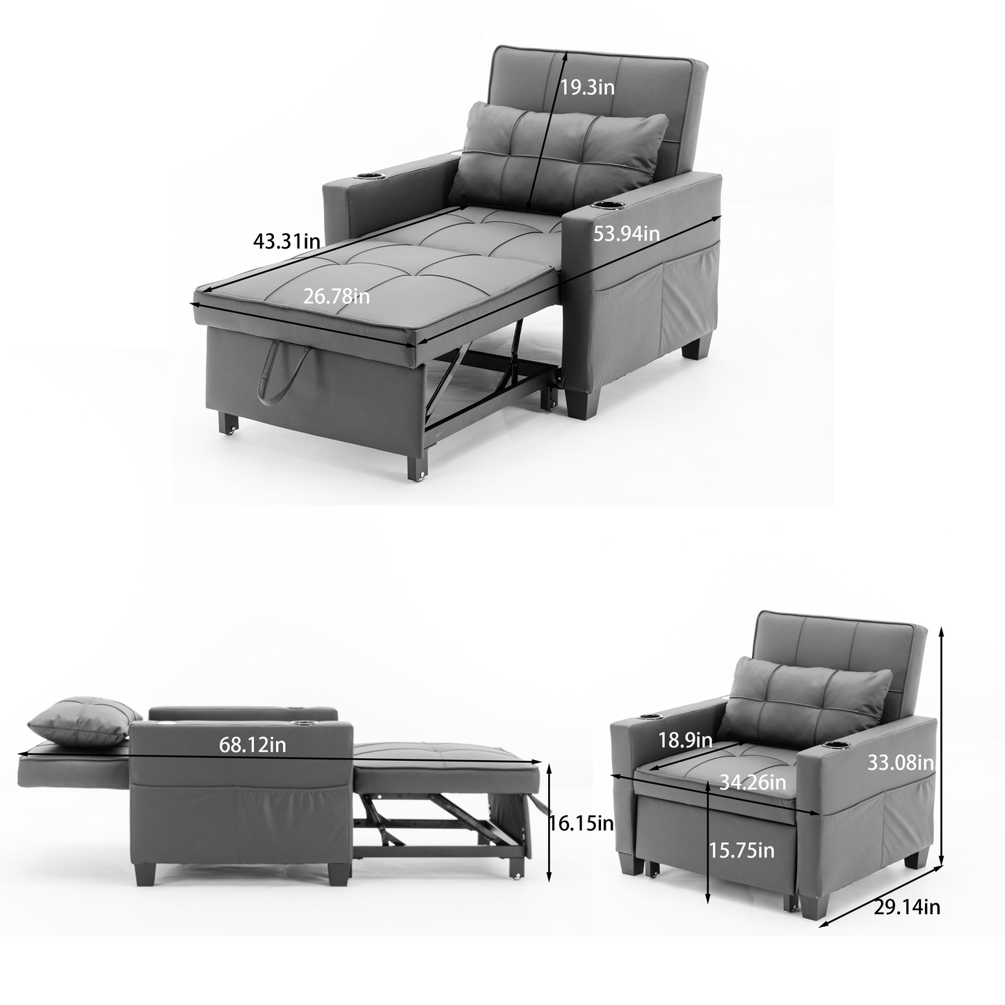 New Green Leather Futon 3-in-1 Pull Out Sleeper Chair