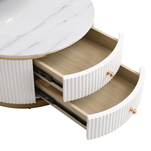 NEW Modern 2-piece White Circular Nested Coffee Table With Drawers, 27.6 Inches