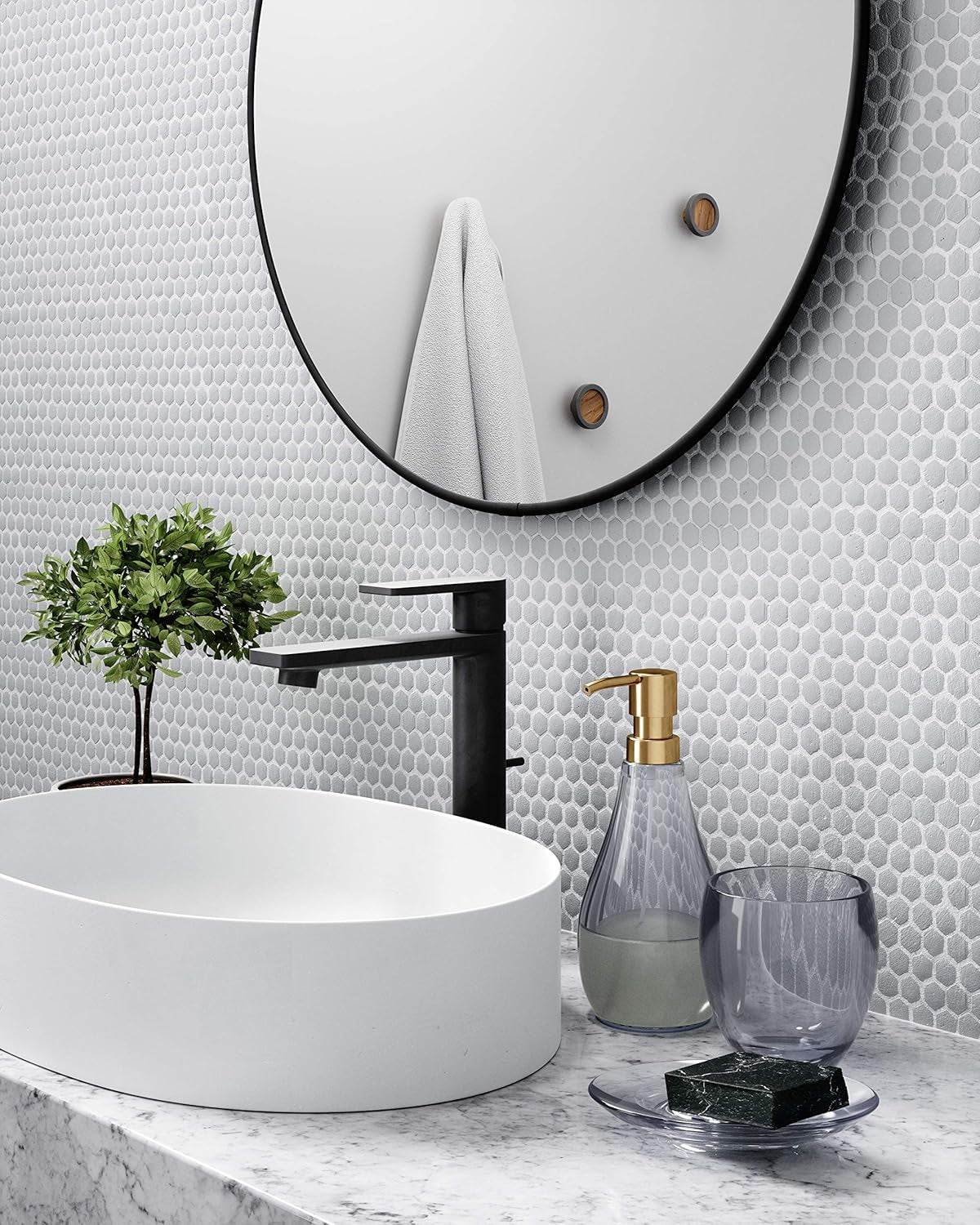 NEW 34 Inch Circle Mirror Titanium Finish For Entryways