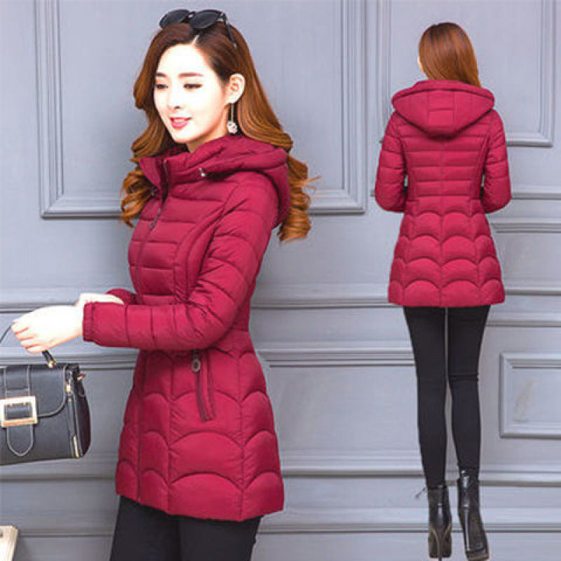 NEW Women's Mid-length Simple Slim-fit Figure Flattering Mid-length Cotton-padded Coat