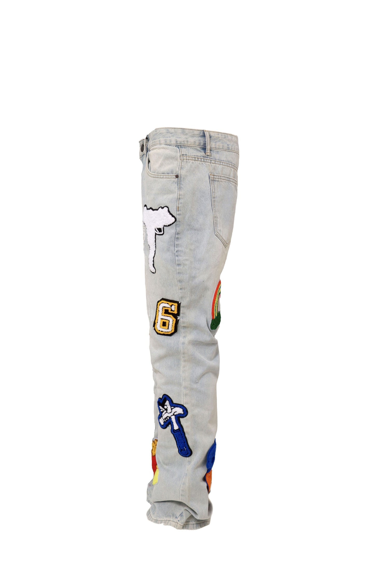 NEW Light Color Irregular Towel Embroidered Slim Straight-leg Denim Trousers