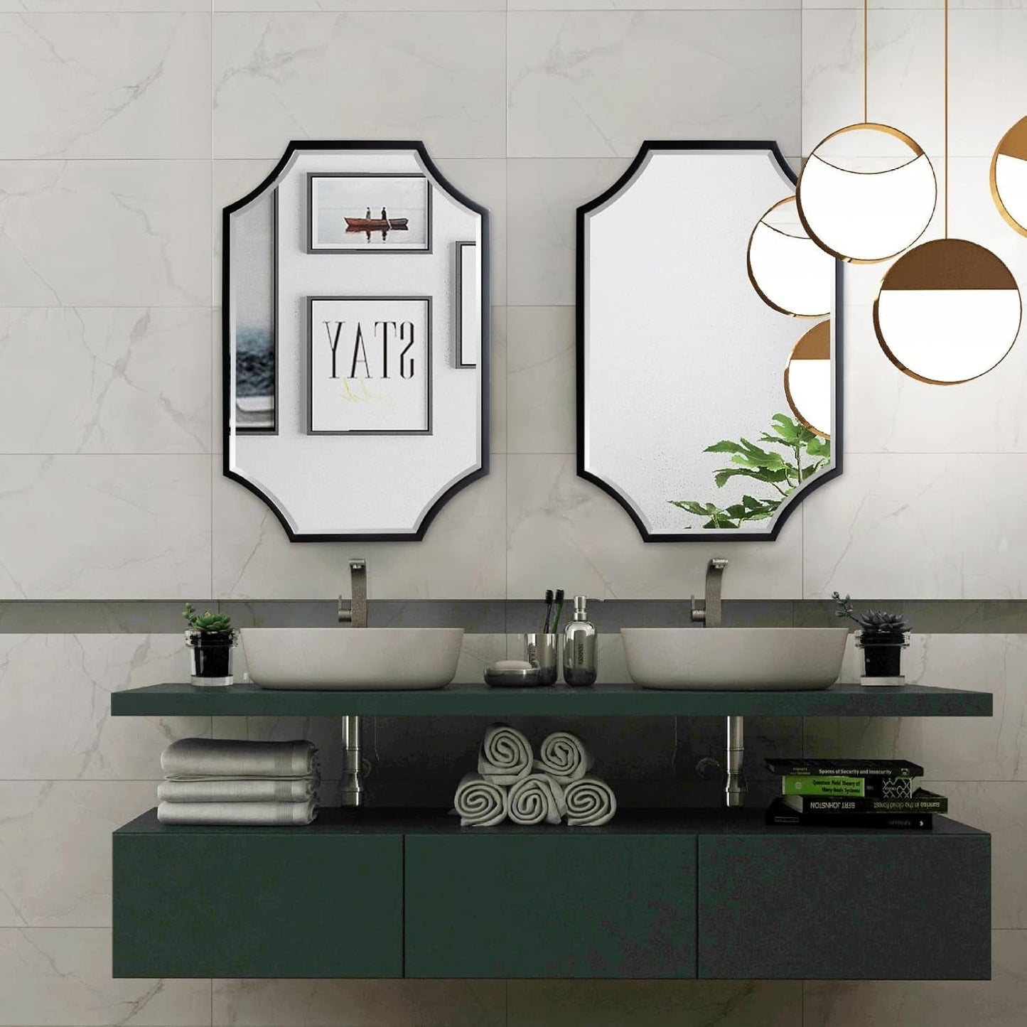 NEW 30x40 Black Bathroom Mirror With Gold Scalloped Frame