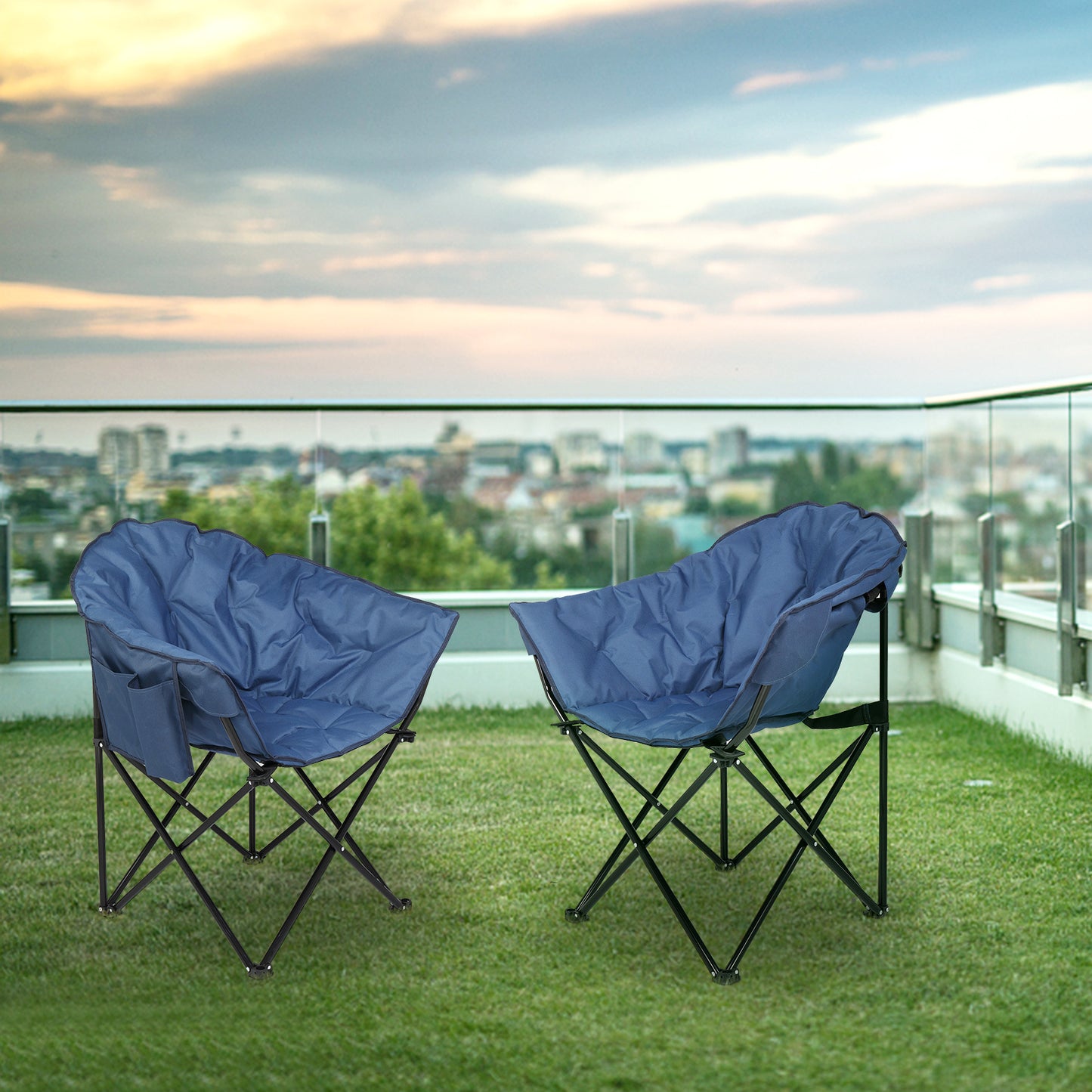 NEW Blue Folding 300lb Steel Frame Portable Camping Moon Chair