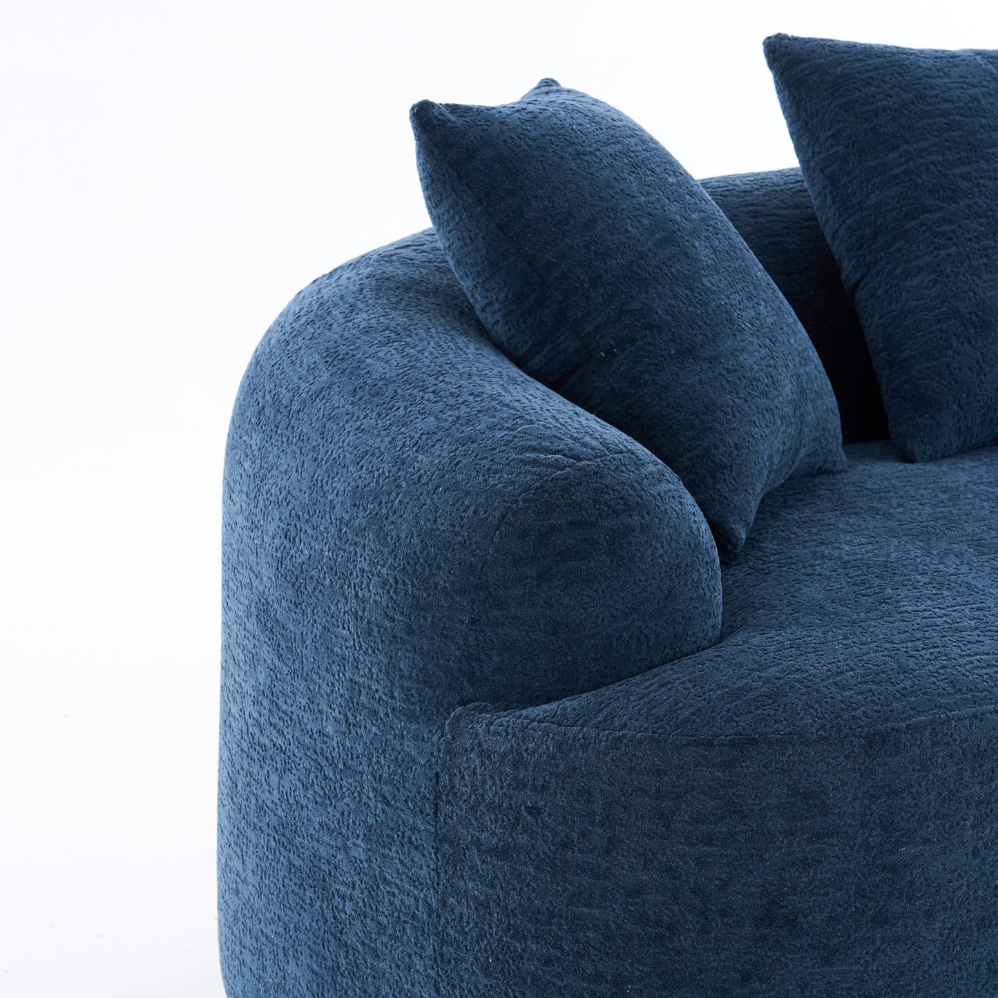 NEW LY-025S Chenille Curved Loveseat Blue Full Compression Sponge Sofa with 3 Pillows