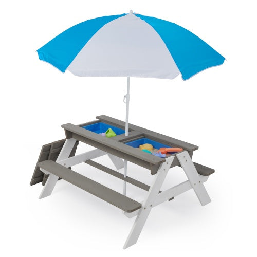 NEW Kids 3-in-1 Children’s Outdoor Wooden Picnic Table With Umbrella