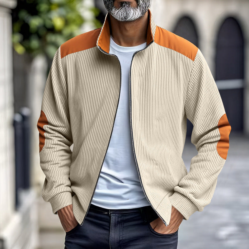 New Retro Stand Collar Zipper Cardigan Casual Jacket For Men