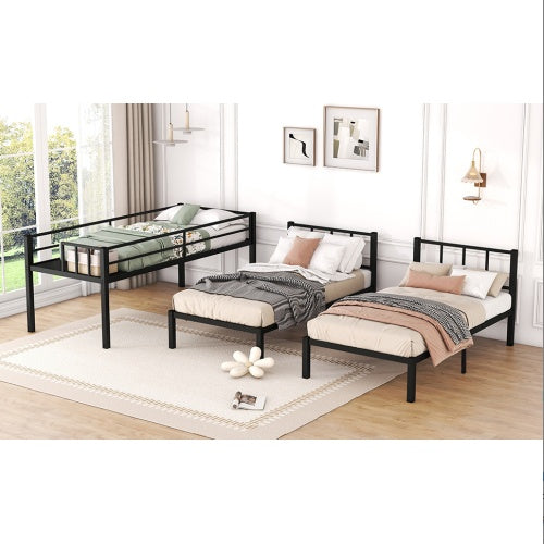 NEW Twin Over Twin Twin Bunk Beds For 3, Twin XL Over Twin Twin Bunk Bed Metal Triple Bunk Bed, Black
