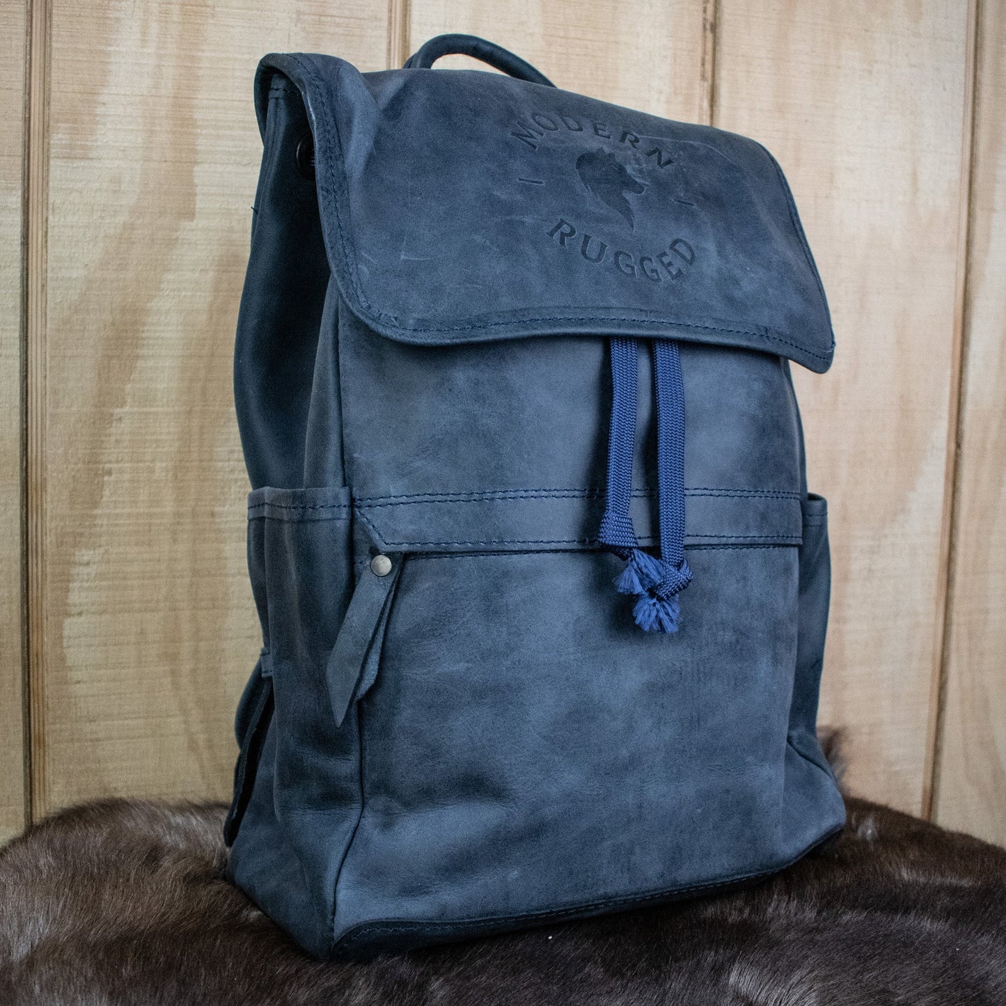 NEW Leather Hide Backpack - Soft Navy (Weathered)