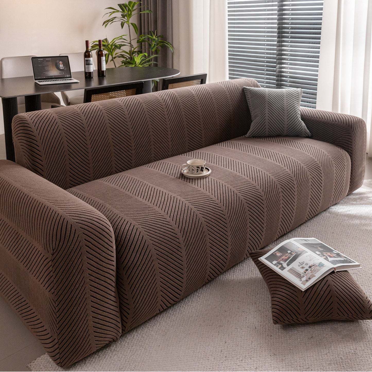 NEW High Stretch Chevron Sofa Cover, Soft Washable Textured Jacquard Slipcover for Couch