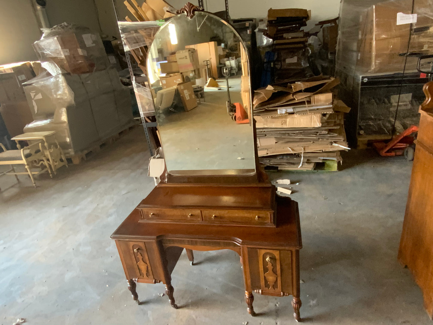 Vintage Walnut Depression Vanity with Mirror