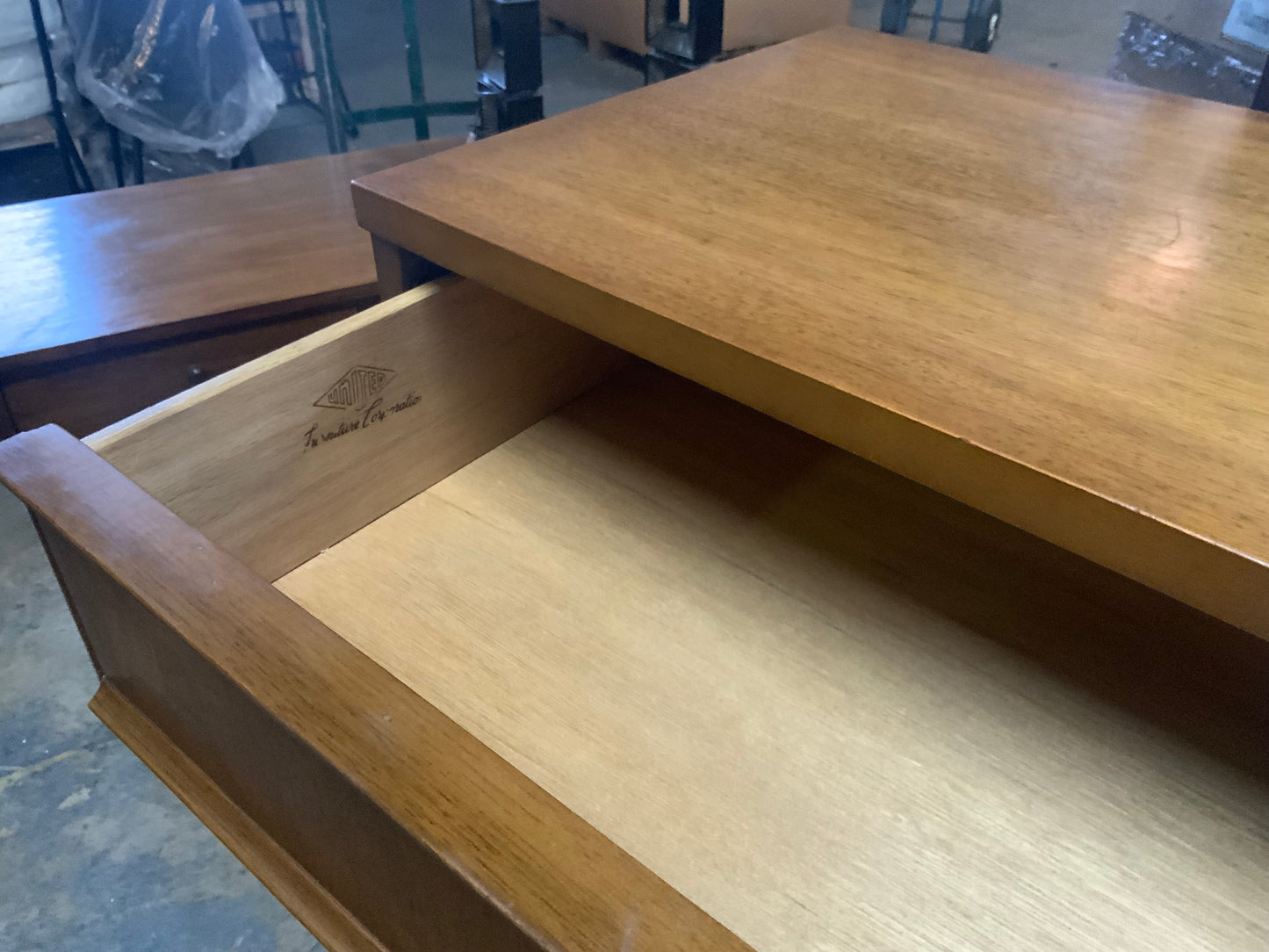 United Mid Century Modern Five Drawer Chest on Chest of Drawers