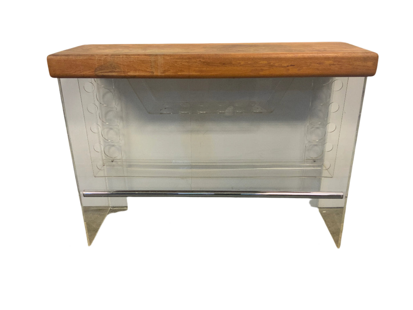 New Mid Century Modern Butcher Block + Lucite Lighted Dry Bar | in the Style of Luigi Bardini
