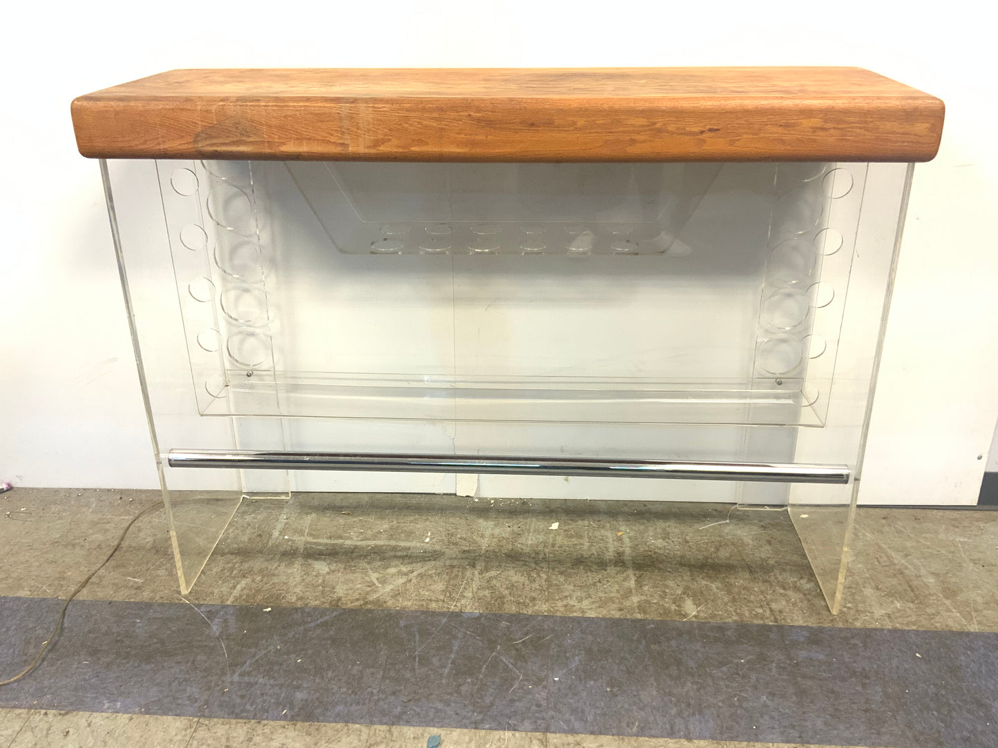 New Mid Century Modern Butcher Block + Lucite Lighted Dry Bar | in the Style of Luigi Bardini