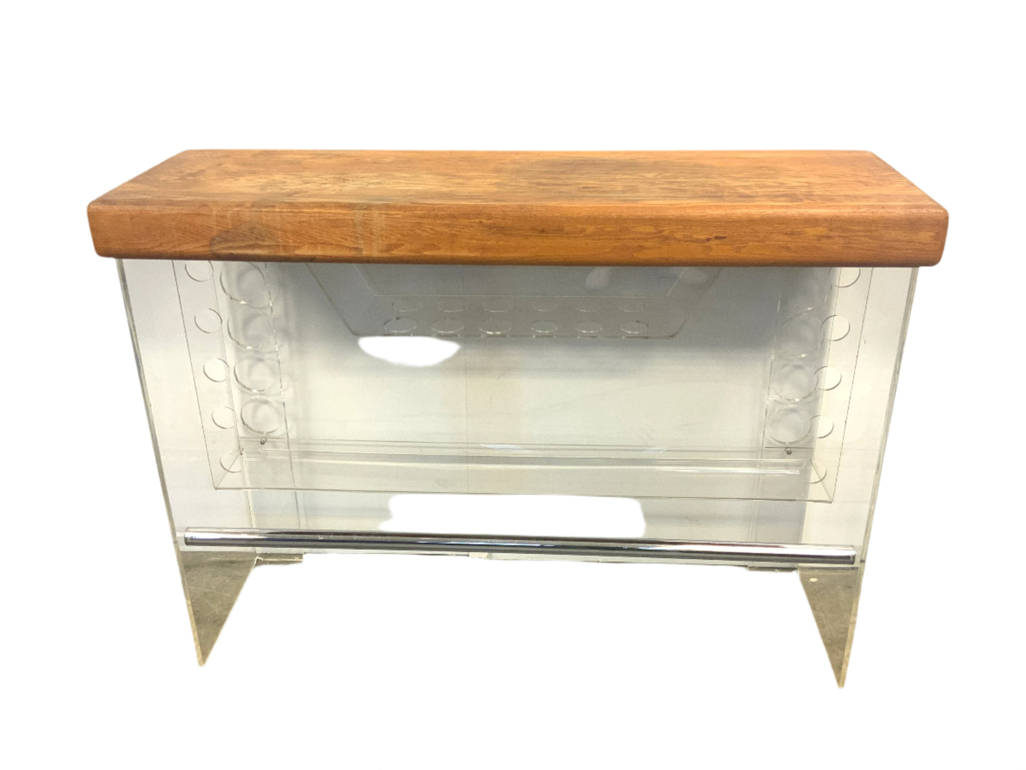 New Mid Century Modern Butcher Block + Lucite Lighted Dry Bar | in the Style of Luigi Bardini