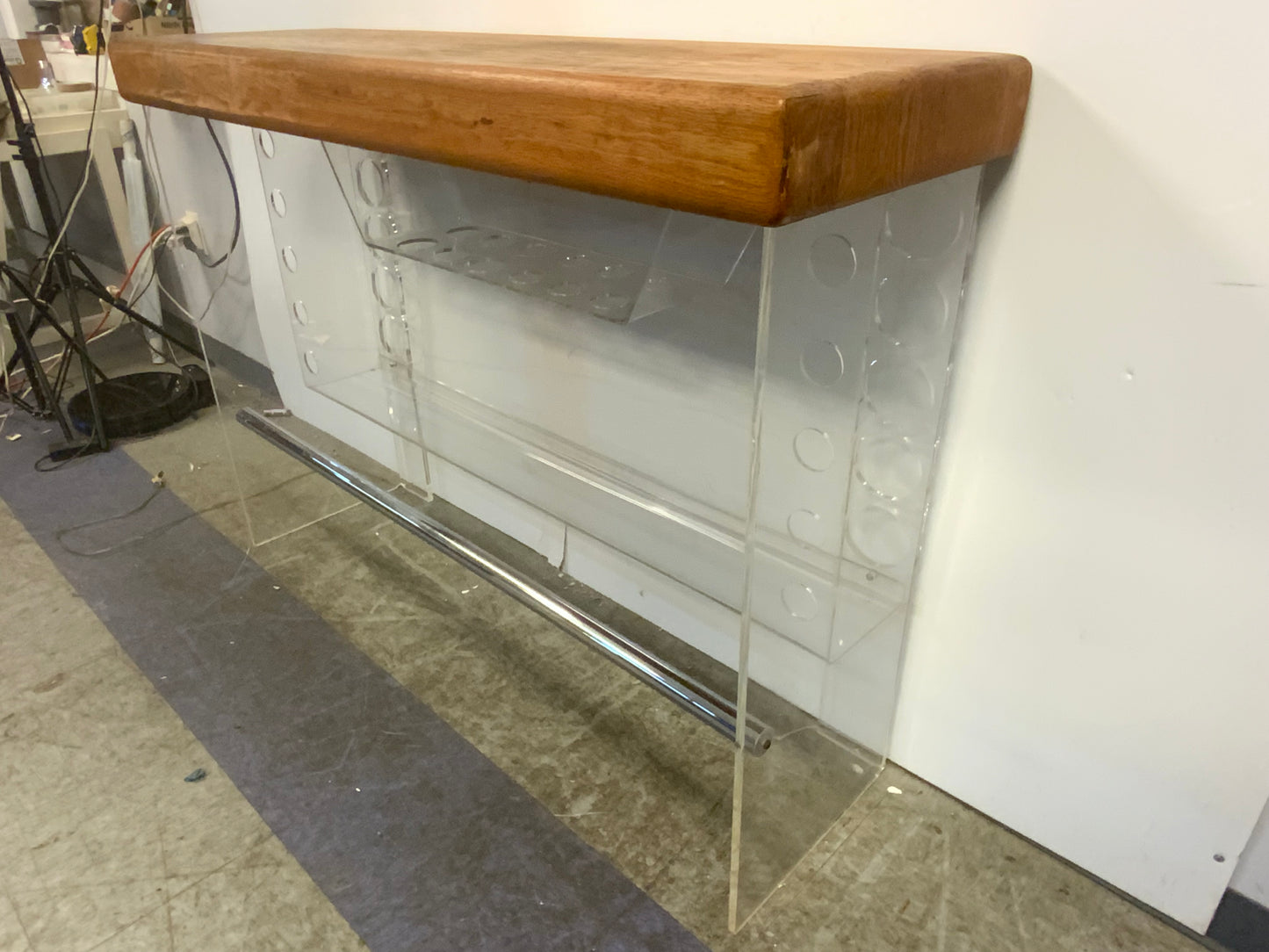 New Mid Century Modern Butcher Block + Lucite Lighted Dry Bar | in the Style of Luigi Bardini
