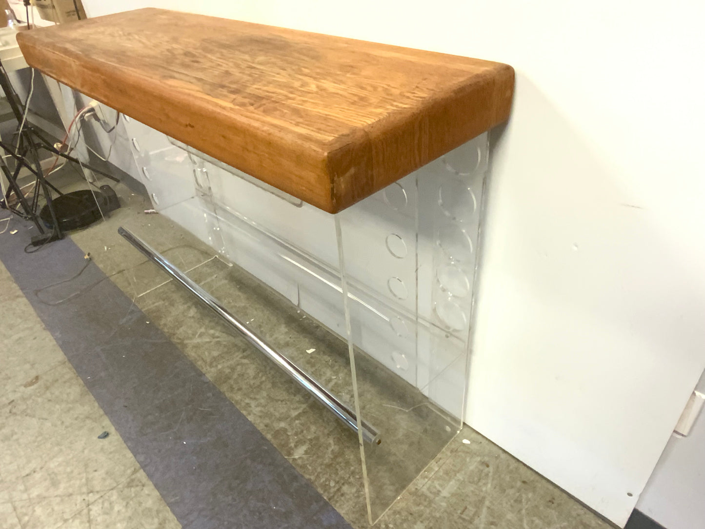 New Mid Century Modern Butcher Block + Lucite Lighted Dry Bar | in the Style of Luigi Bardini