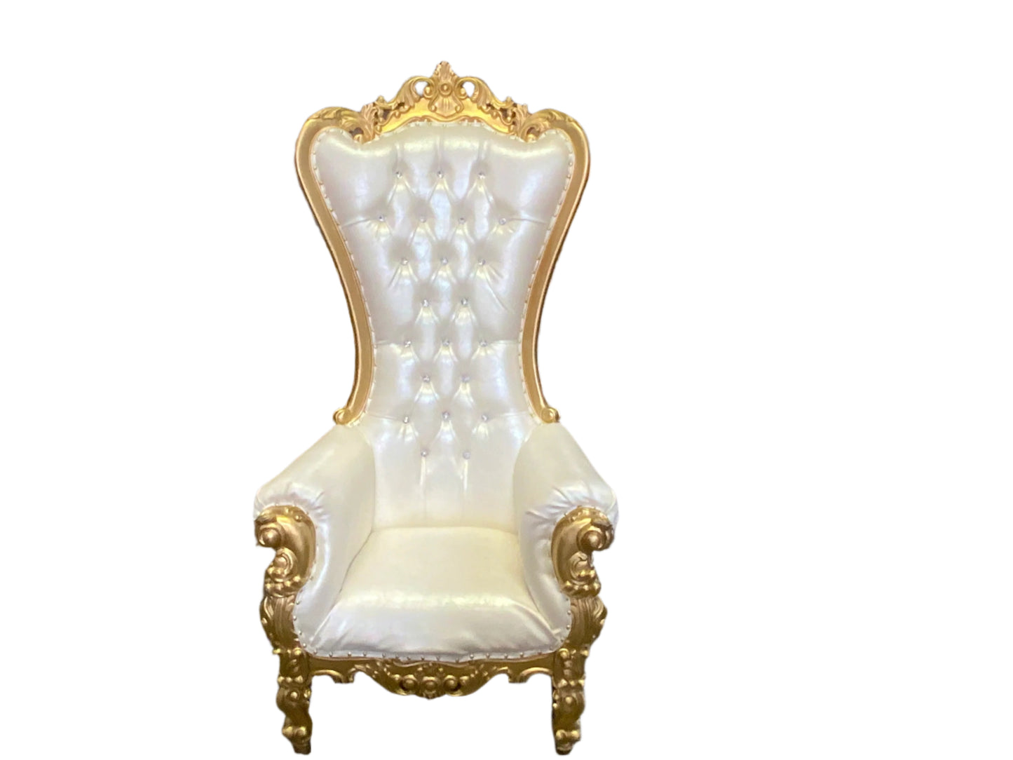 FOR RENTAL ONLY Throne Chair - Gold /White Vinyl - Gold Trim
