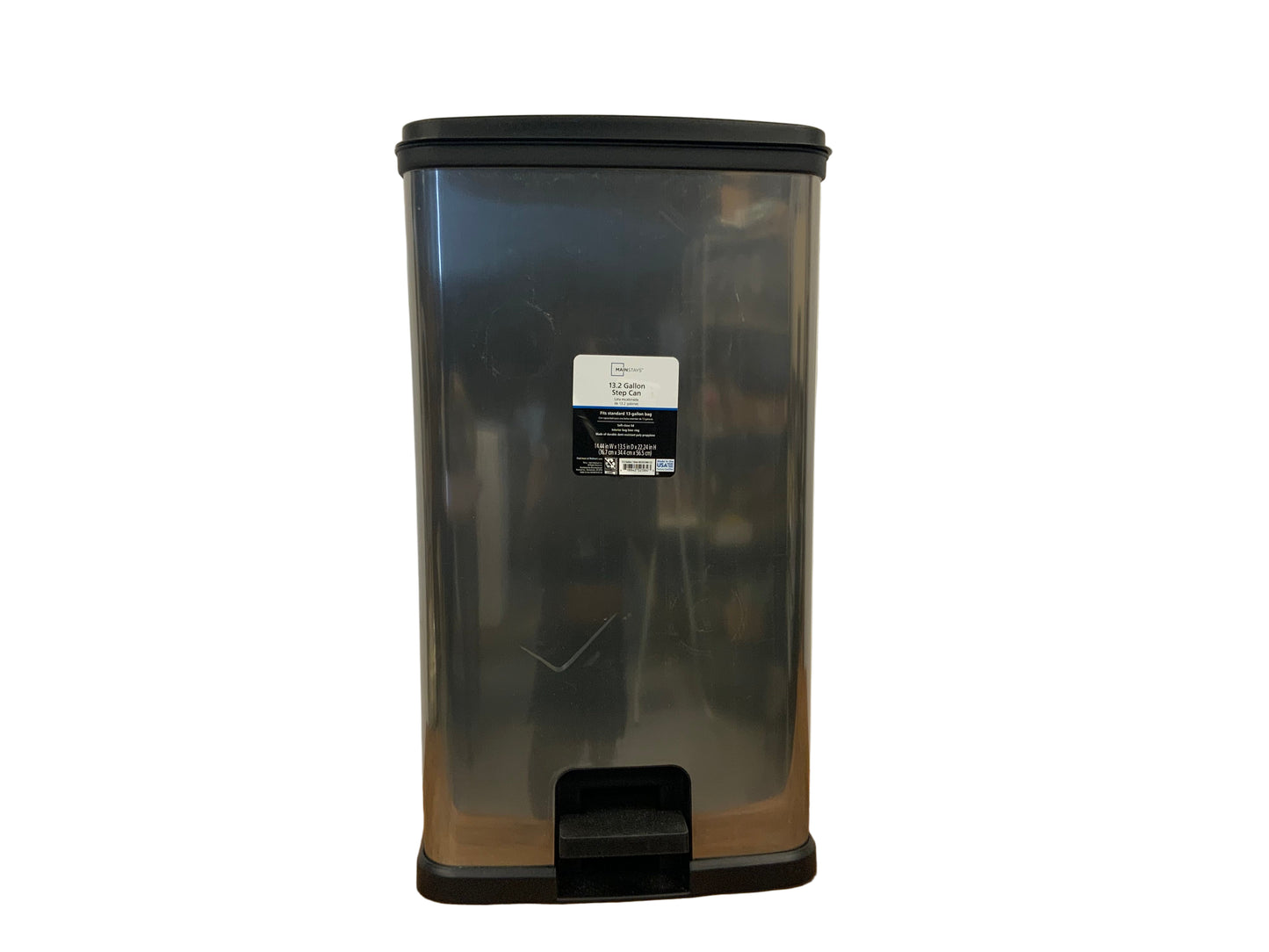 New Mainstays Kitchen Trash Can, 13 Gallon, Plastic Rectangular Step Garbage Bin, Silver