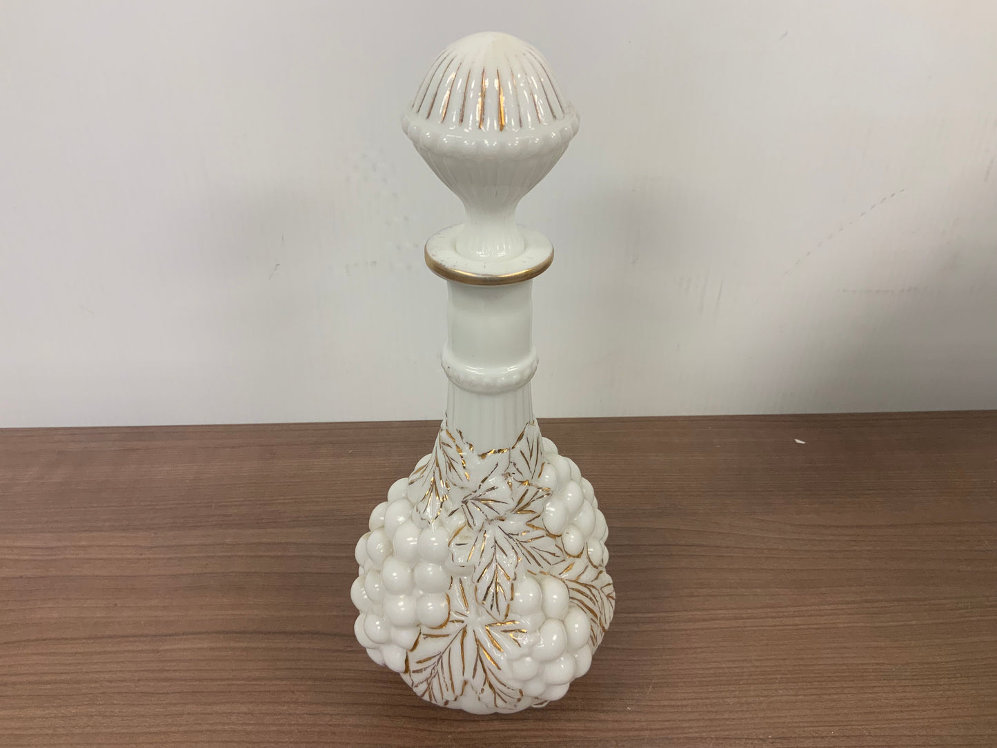 1950's Imperial Vintage Grapes Milk Glass Decanter with Lid 12"