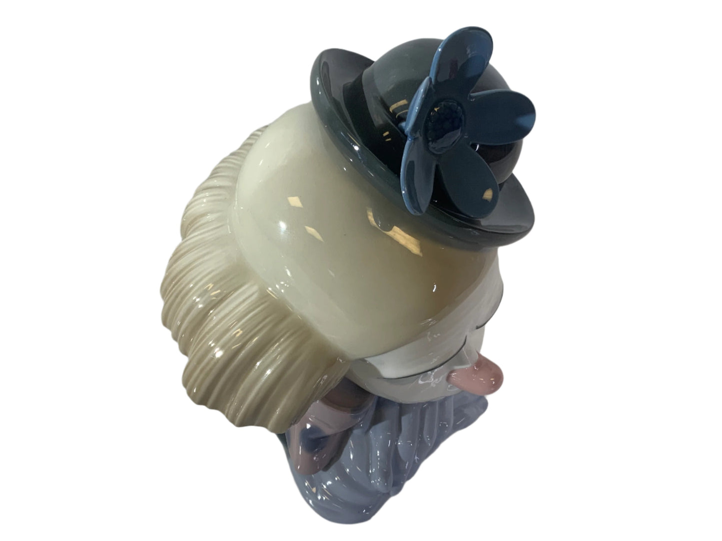 USED LLADRO #5130 Pensive Clown Bust W/Bowler Hat Flower Porcelain Figurines
