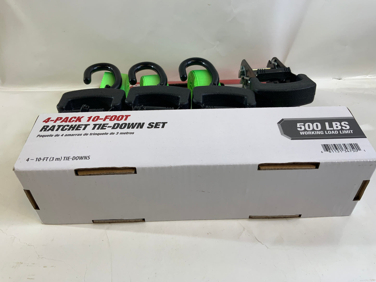 NEW Hyper Tough 4 Pack, 10 feet Steel Ratchet Tie Downs, 500 lbs, Green, 66.7 oz