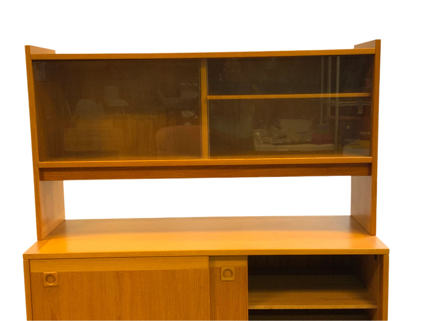 MCM 2pc Mid Century Modern Danish Teak Wood China Cabinet Hutch