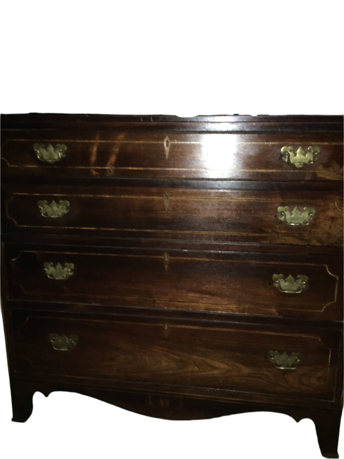 Early Period 4 Drawer Inlaid Chest of Drawers with Brass Hardware
