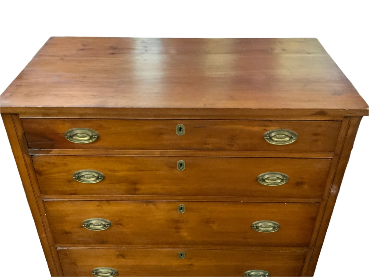 Antique 19th Century Four Drawer Chest With Brass Pulls