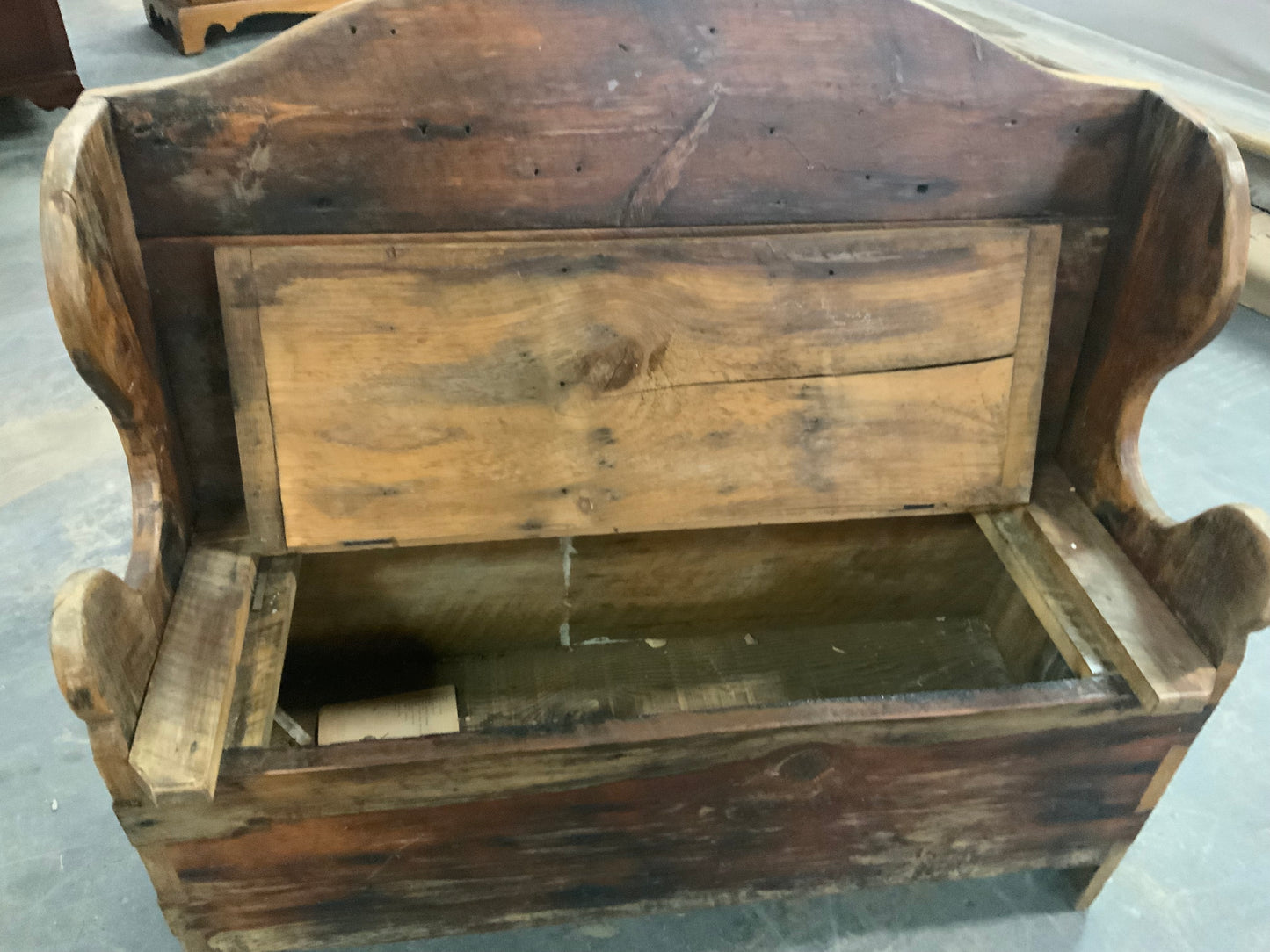 Vintage Rustic Wood Church Pew Style Bench with Storage