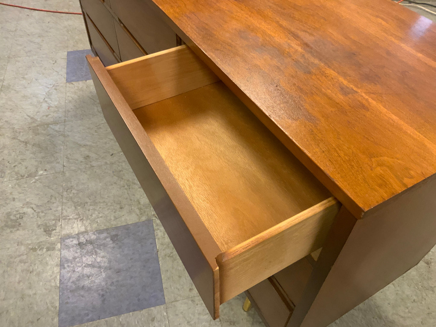 Mid Century Modern Walnut 9 Drawer Triple Dresser