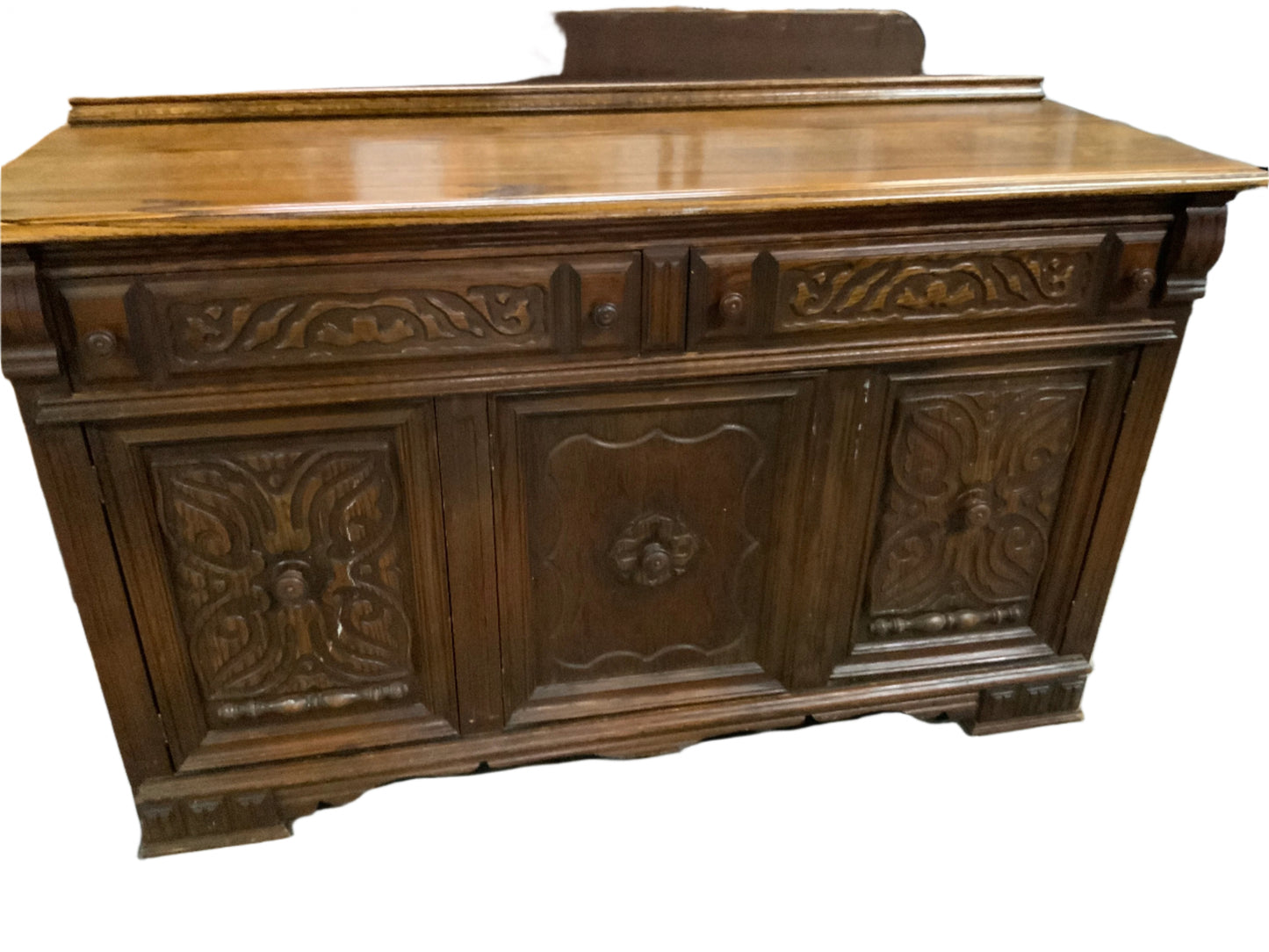 Vintage Oak Three Door Two Drawer Buffet Sideboard