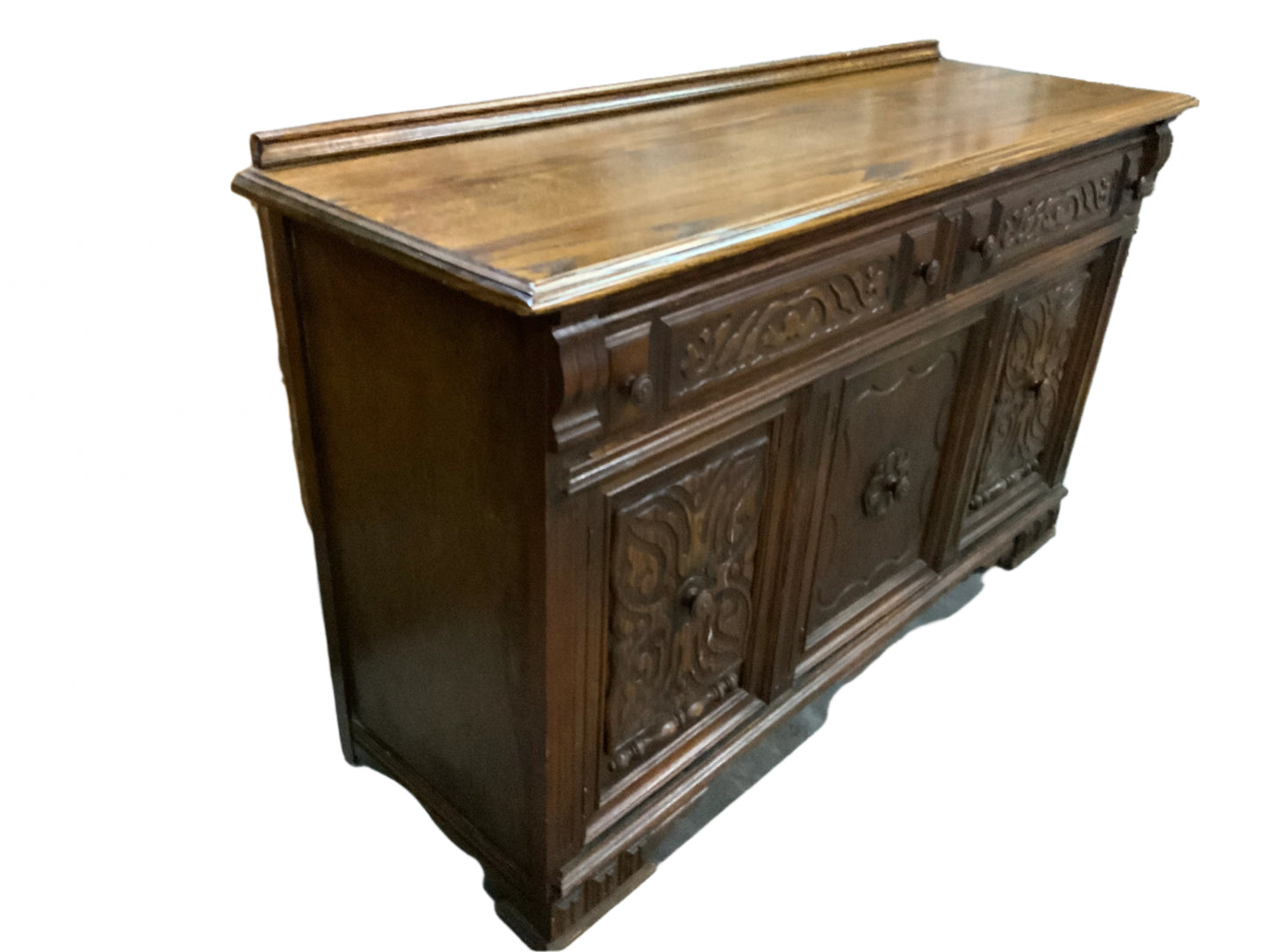 Vintage Oak Three Door Two Drawer Buffet Sideboard