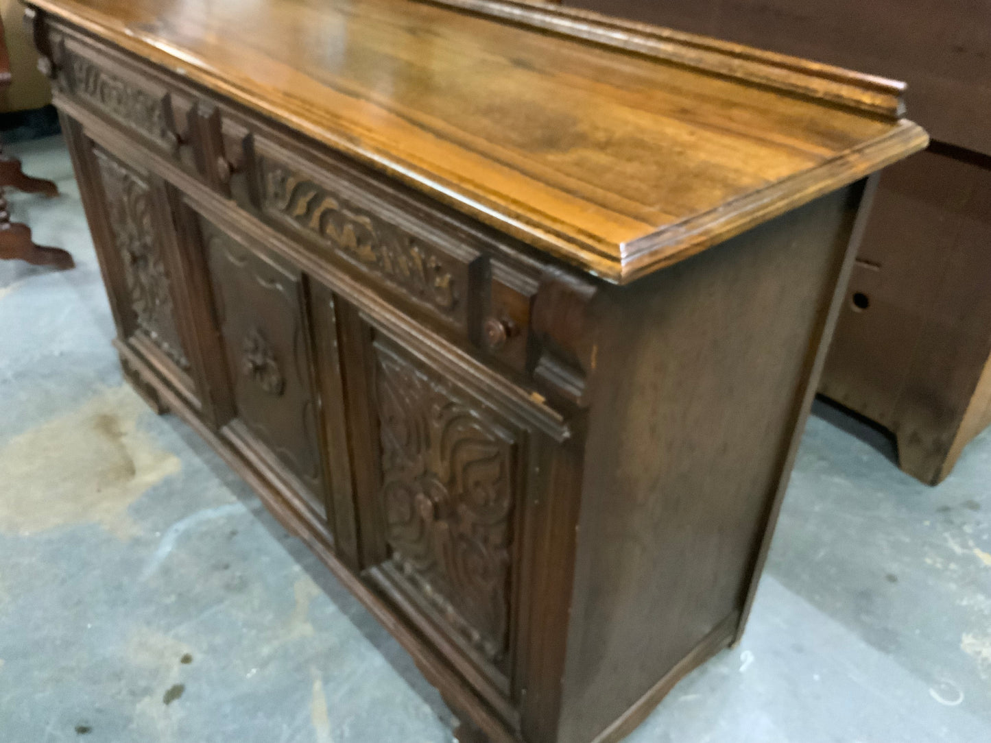 Vintage Oak Three Door Two Drawer Buffet Sideboard