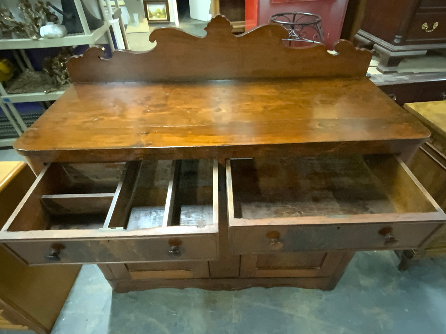 Antique Two Drawer Two Door Key Hole Victorian Cabinet Jelly Cupboard