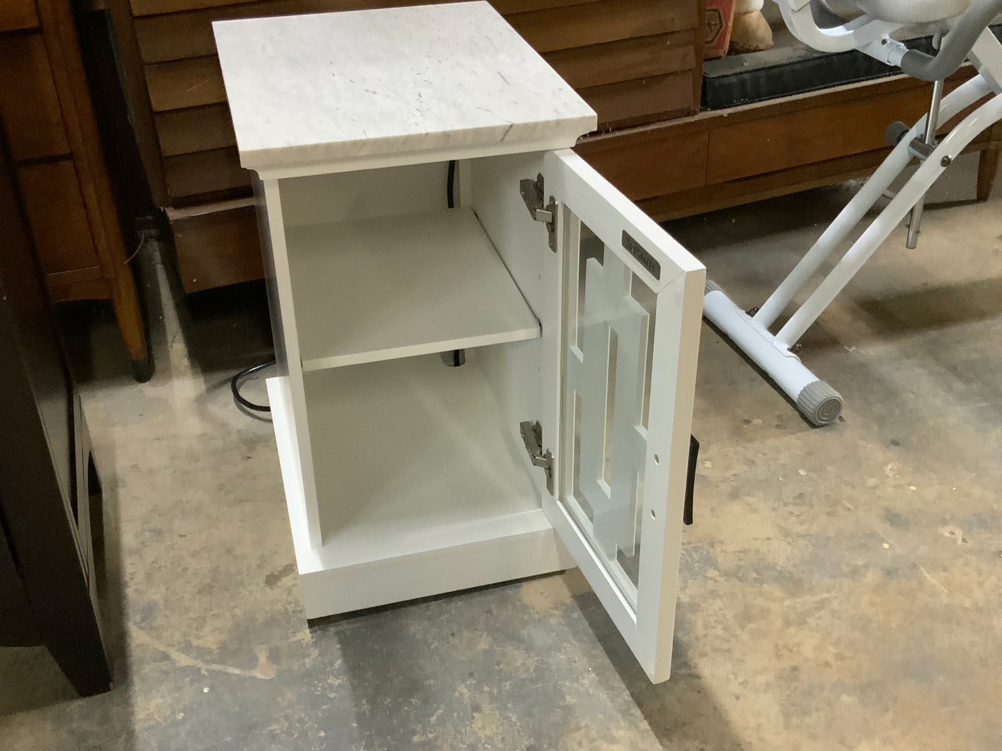 NEW White Tressaanti Single Door Marble Top Nightstand