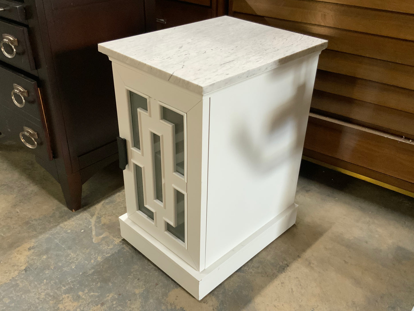 NEW White Tressaanti Single Door Marble Top Nightstand