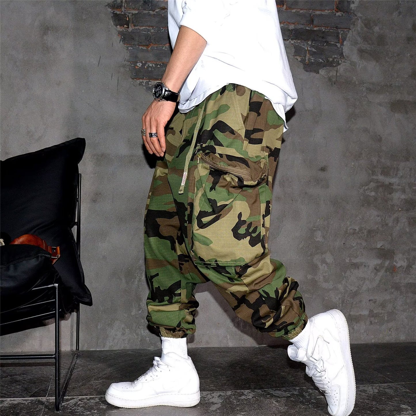 NEW Retro High Street Camouflage Men Casual Working Pants