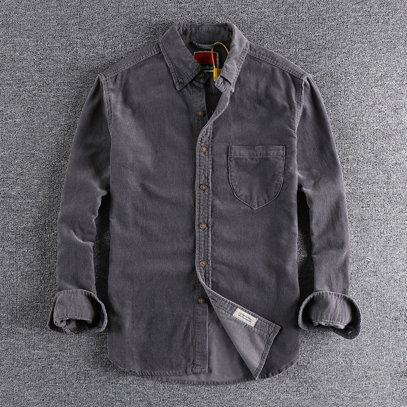 NEW Retro Trendy Sleeve Color Matching Men's Corduroy Long Sleeve Shirt