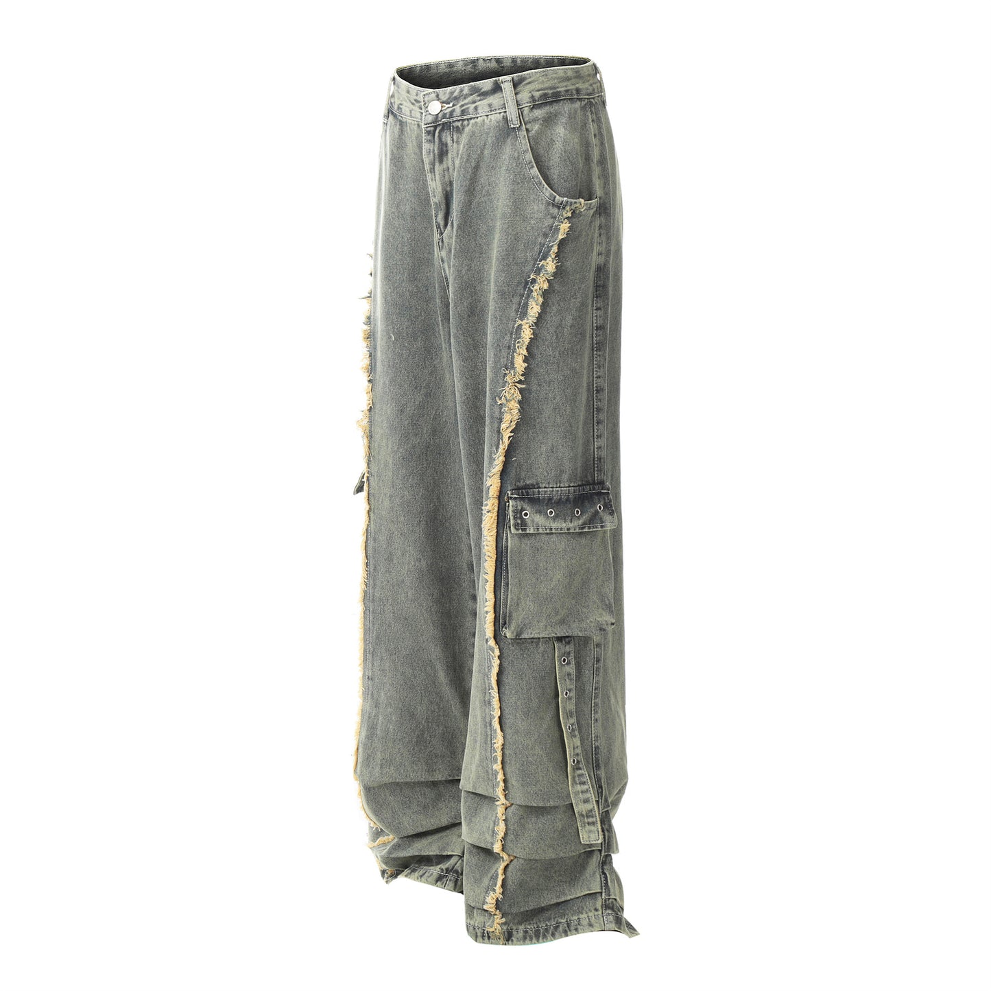 NEW Retro Design Worn Looking Washed-out Burr Cargo Jeans Men