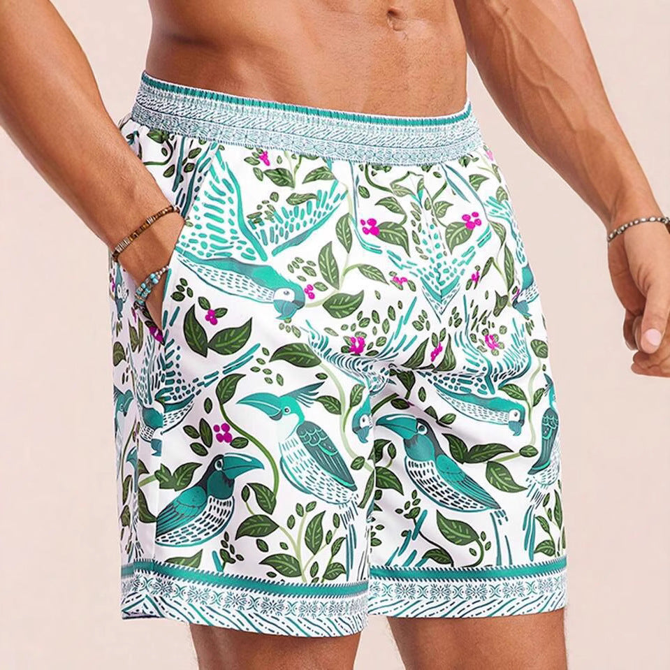 New Men's Pocket Decorative Four-sided Stretch 3d Printed Thin Youth Casual Shorts