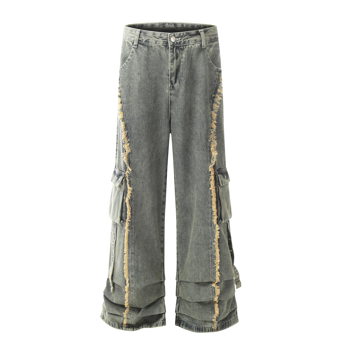 NEW Retro Design Worn Looking Washed-out Burr Cargo Jeans Men