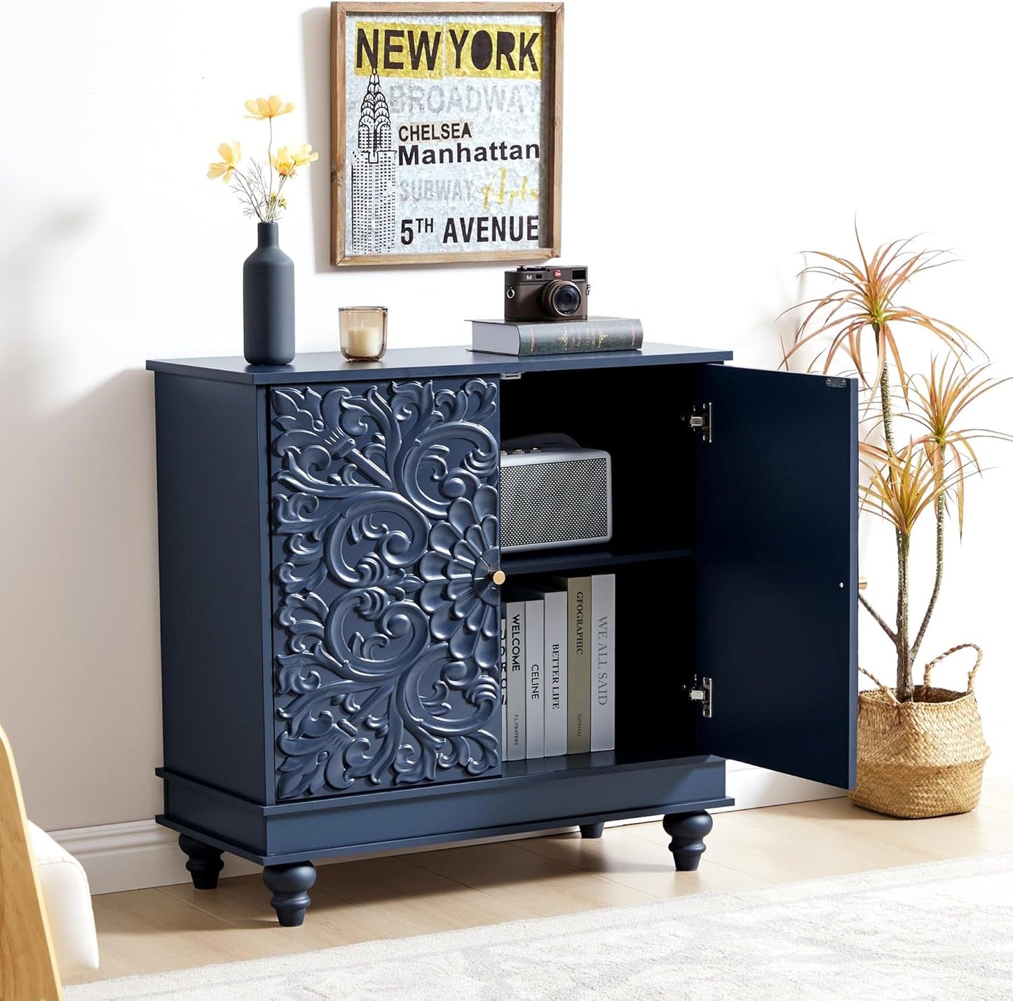 NEW Midnight Blue Luxury Accent Sideboard With 2 Doors