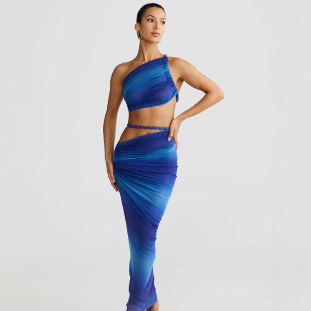 New Diagonal Collar Sling Women's Sleeveless Sheath Midriff Outfit Backless Dress