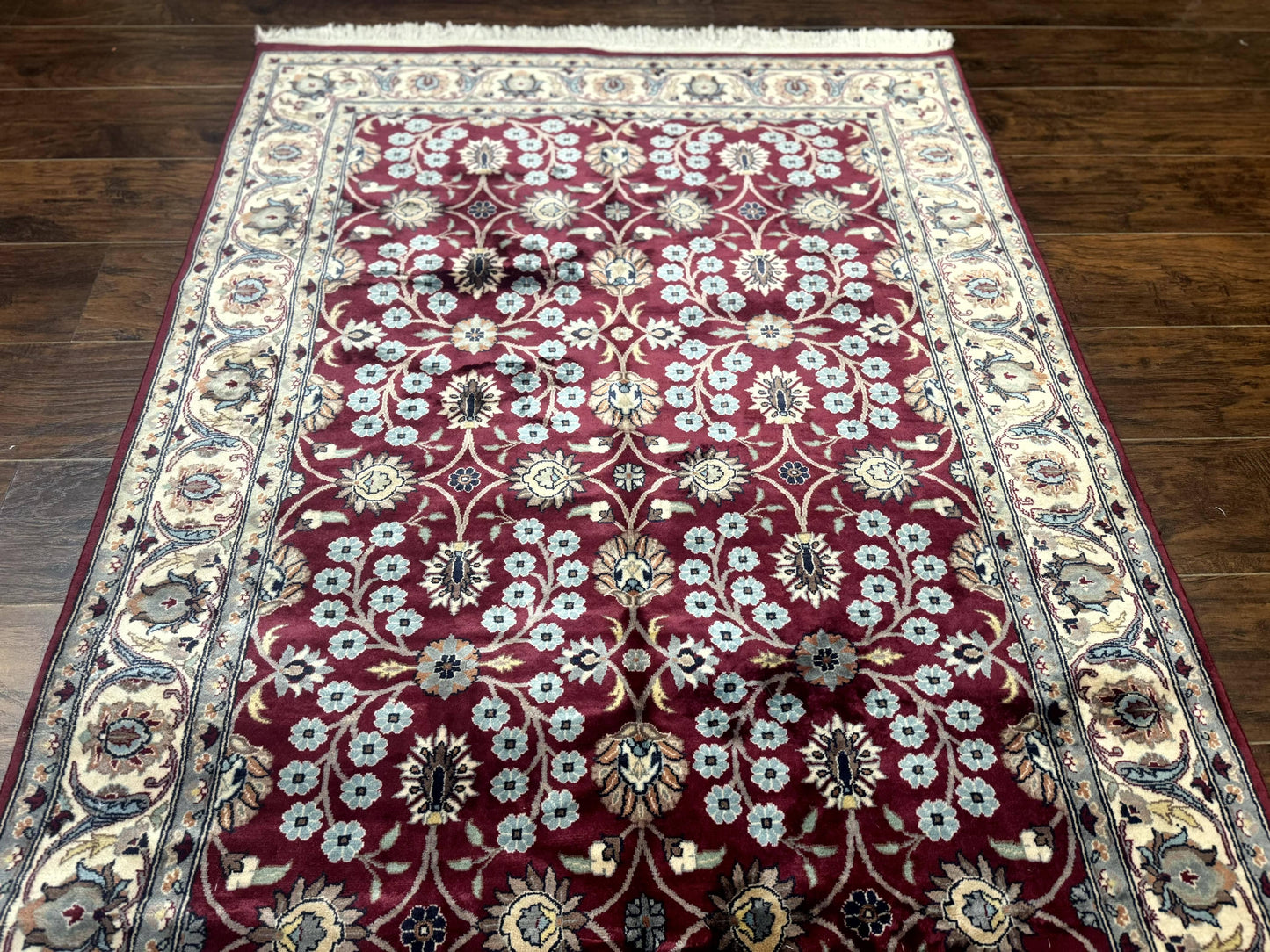 USED Pak Persian Rug 4x6, Floral Allover, Vintage Wool Carpet, Plum and Ivory